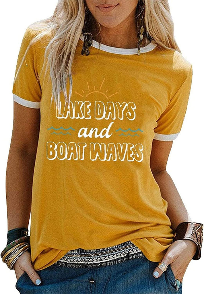 Women Lake Days and Boat Waves T-Shirt