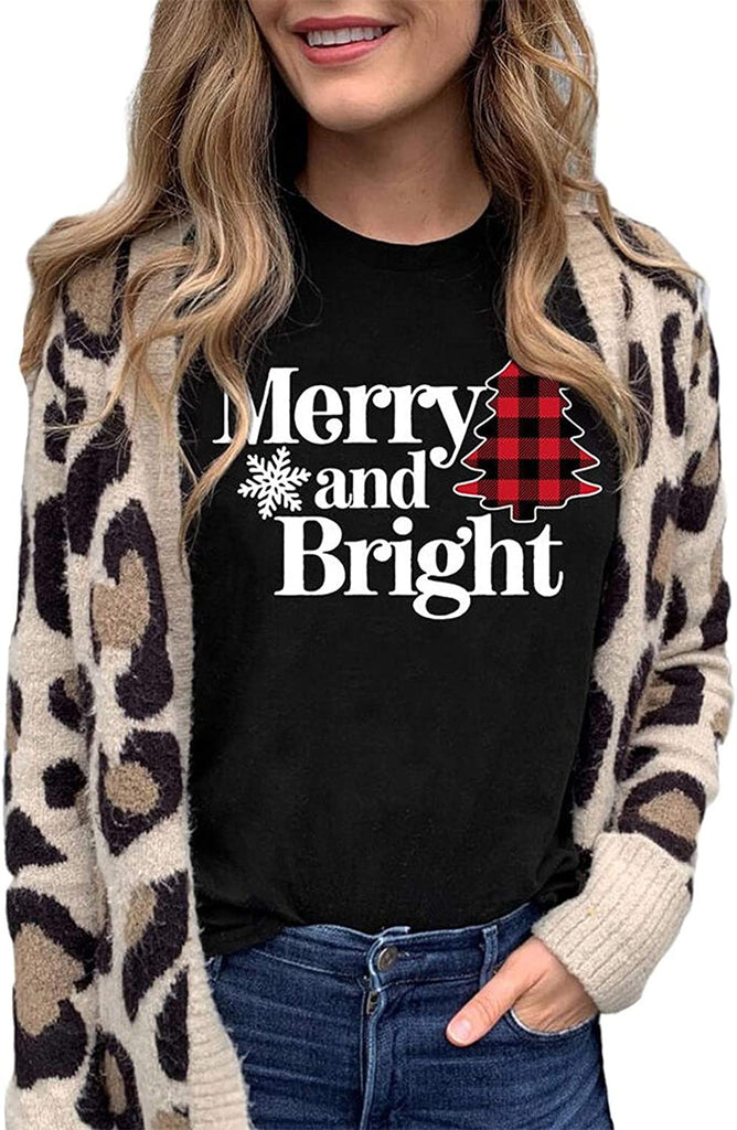Women Merry and Bright Christmas T-Shirt Christmas Tree Shirt