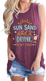 Women Sun Sand and A Drink in My Hand Tank Top Beach Shirt Cute Graphic Shirt