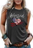 Blessed Heart Sleeveless Shirt Women American Flag Print Tank Top