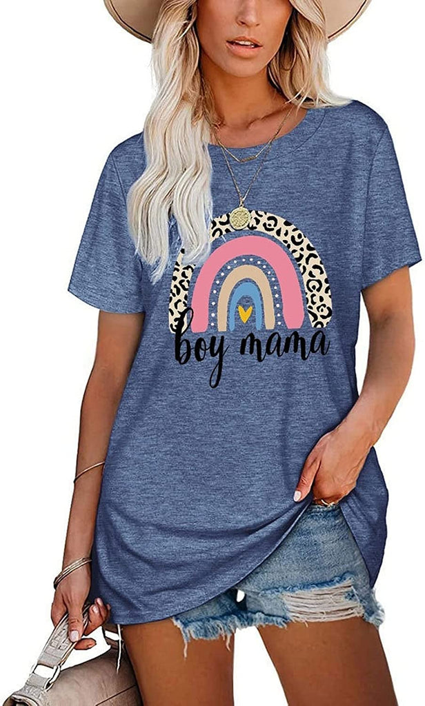 Boy Mama Rainbow Tees Women Trendy Mom T-Shirt