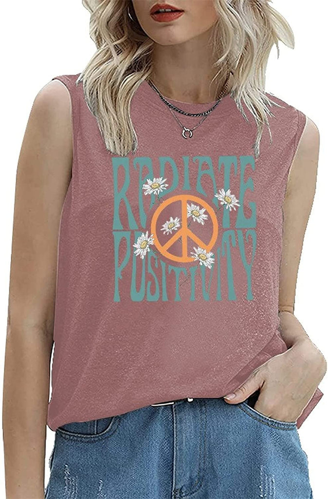Radiate Positivity Sleeveless Shirt for Women Floral Tank Shirt Peace Love Radiate Positivity Daisy Shirt