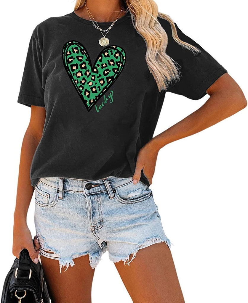 Women Cheetah Heart Lucky T-Shirt St Patricks Day Shirt