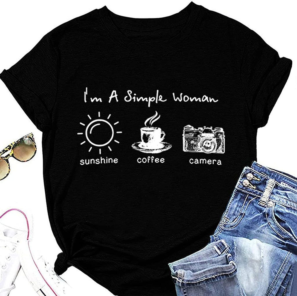 Women I'm A Simple Woman Sunshine Coffee Camera T Shirt