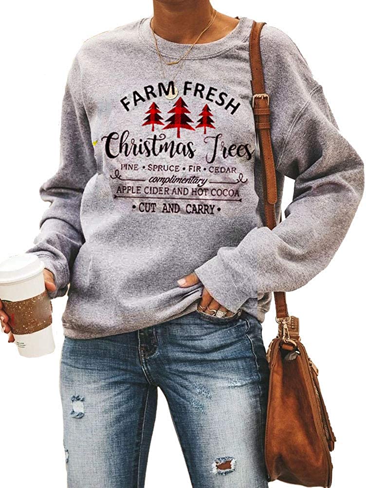 Women Long Sleeve Farm Fresh Christmas Trees Sweater Christmas Shirt