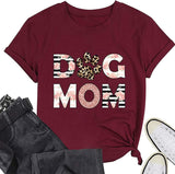 Dog MOM Tees Women Leopard Footprints Graphic Shirt