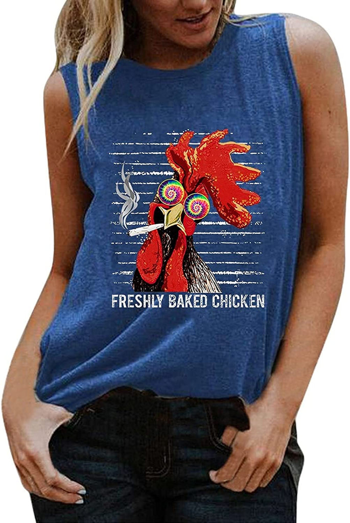 Women Freshly Baked Chicken Sleeve Tank Top Funny Chicken Shirt