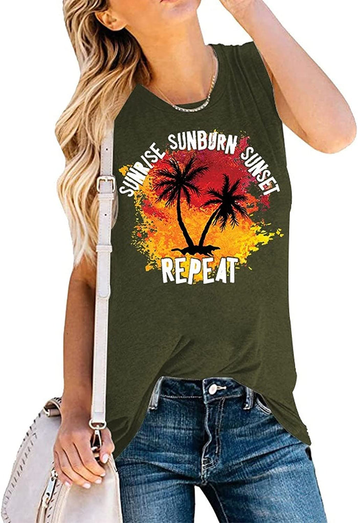 Women Sunrise Sunburn Sunset Repeat Graphic Tank Top