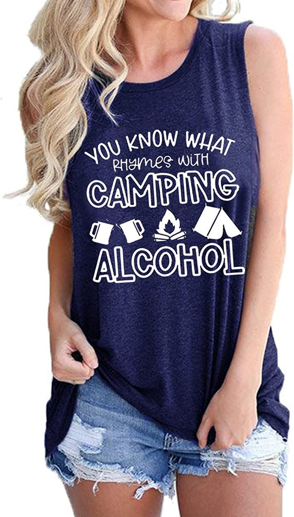 You Know What Rhymes with Camping Alcohol Sleeveless Shirt for Women Camping Tank Top