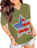 Women Short Sleeve Patriotic Star T-Shirt American Flag Shirt