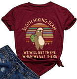 Women Sloth Hiking Team T-Shirt Cute Sloth Graphic Tee Shirt