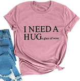 FZLYE Womens I Need A Huge Glass of Wine T-Shirt Short Sleeve Taco Tees Margarita Shirt Funny Drinking Tops (Large,A1Red)