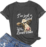 Women I'm Just A Girl Who Loves Cows T-Shirt Cute Cow Lover Shirt