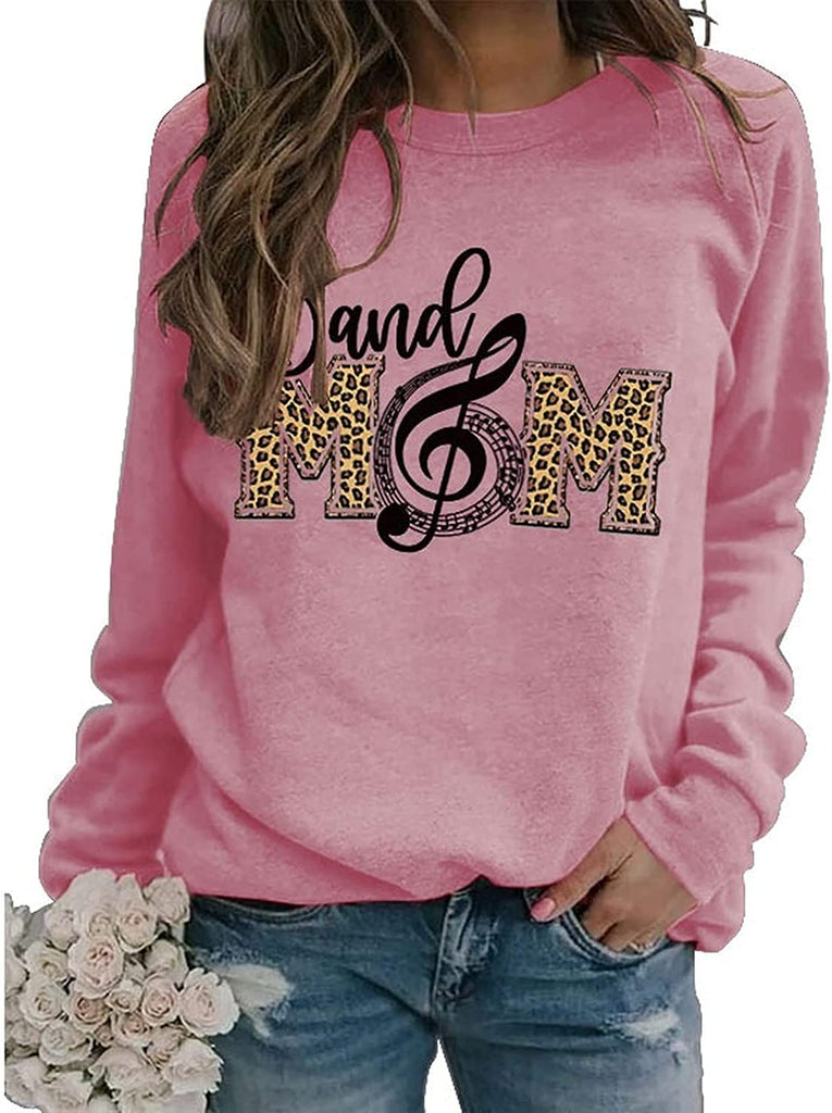 Women Band Mom Shirt Long Sleeve Leopard Graphic Sweatshirt