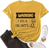 Valentines Day Heart Tees Women Warning I Steal Hearts Funny Graphic Shirt