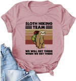 Women Sloth Hiking Team T-Shirt Funny Sloth Graphic Shirt