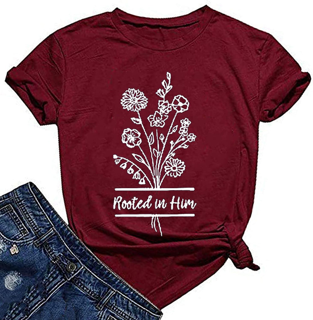 Women Rooted in Him T-Shirt Gift for Jesus Believer Faith Based Shirt