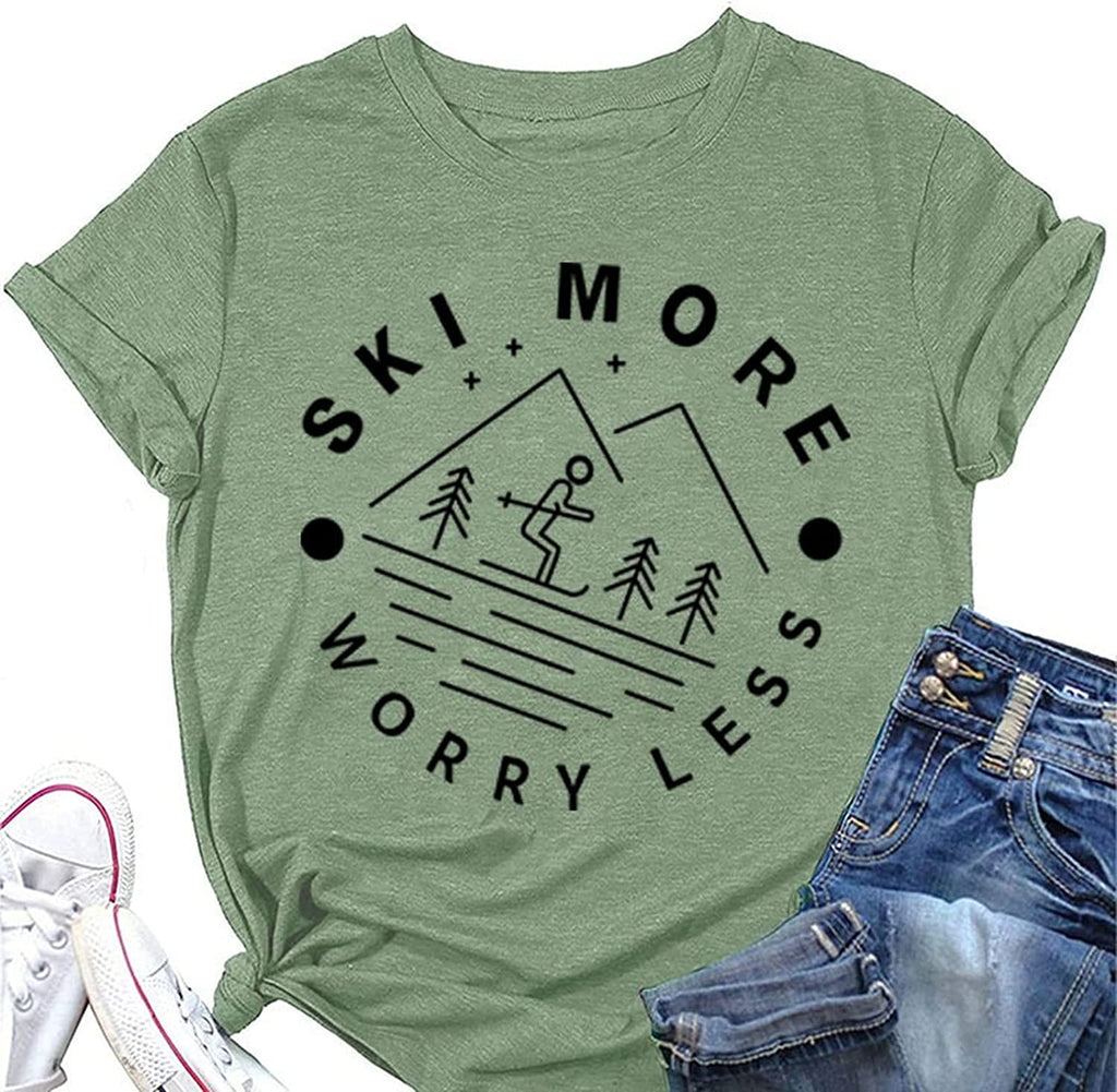 Women Ski More Worry Less Funny T-Shirt
