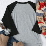 Women 3/4 Sleeve Let it Snow Blouse Christmas Raglan Shirt