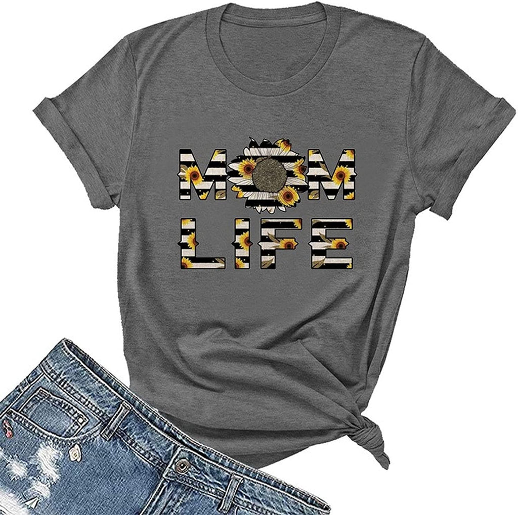 Mom Life Sunflower T-Shirt Women Mothers Day Graphic Tees