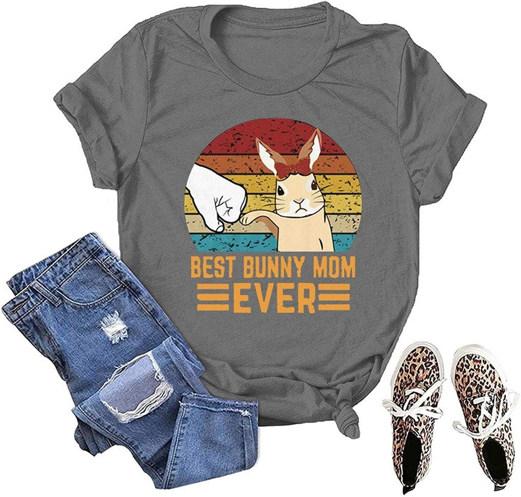 Women Best Bunny Mom Ever T-Shirt Rabbit Shirt