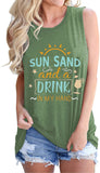 Women Sun Sand and A Drink in My Hand Tank Top Beach Shirt Cute Graphic Shirt