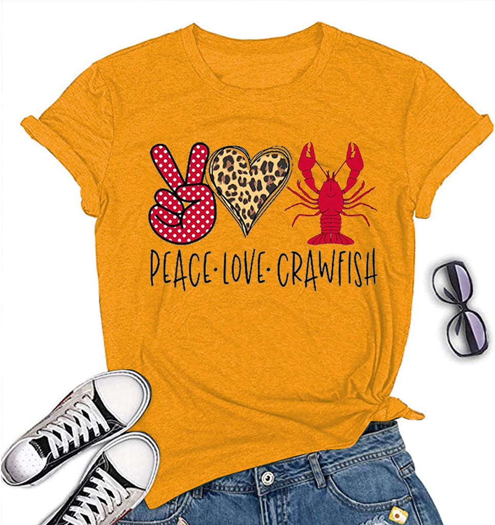 Women Peace Love Crawfish T-Shirt Crawfish Graphic Shirt