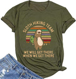 Women Sloth Hiking Team T-Shirt Cute Sloth Graphic Tee Shirt