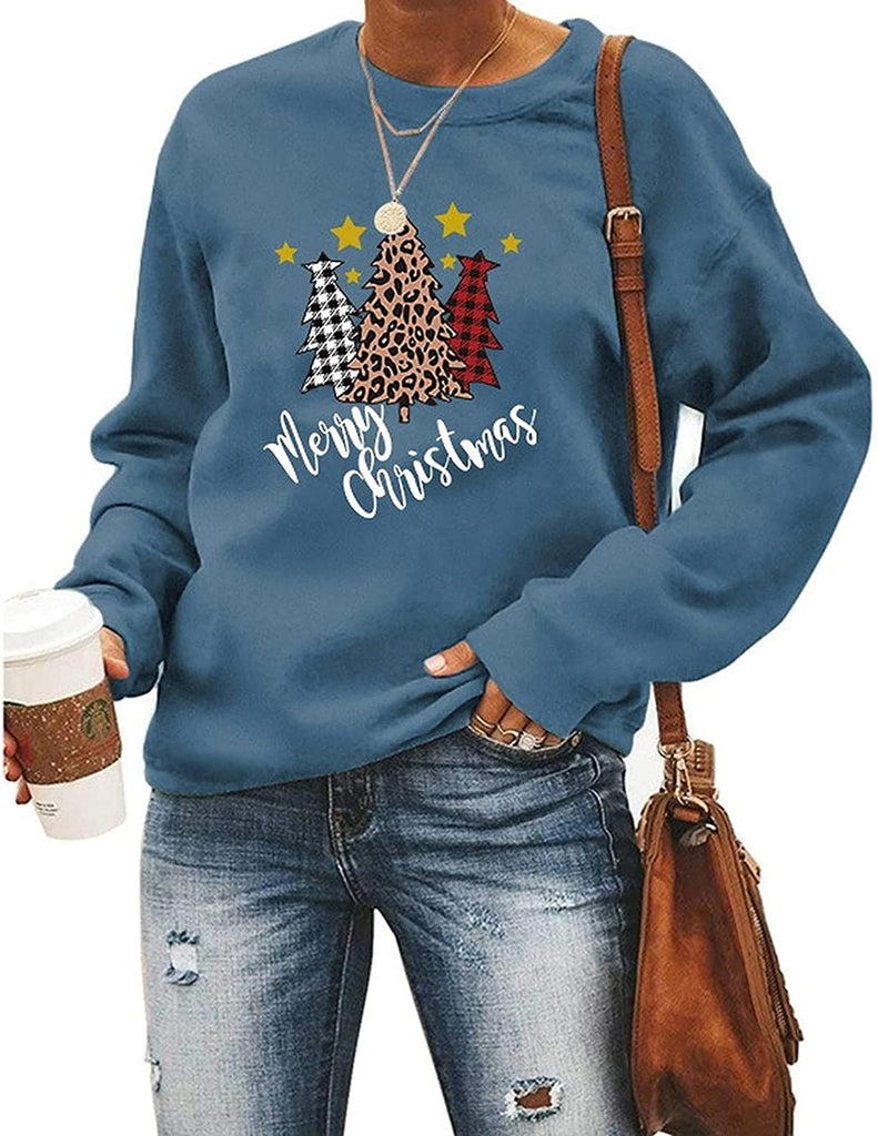 Women Buffalo Plaid Christmas Sweatshirt Merry Christmas Tree Clothing