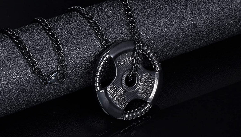 Men's Fitness Jewelry Dumbbell Charm Sport Barbell Pendant Biker Box Chain Necklace Stainless Steel Necklace