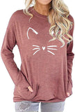 Women Cat Blouse with Pockets Meow Shirt