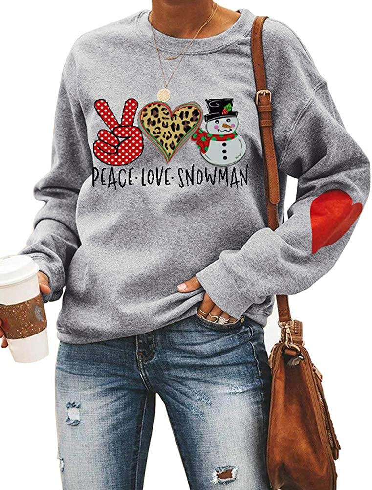 Women Long Sleeve Peace Love Snowman Sweatshirt Christmas Shirt