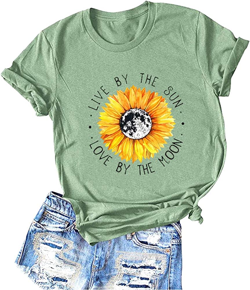 Women Live by The Sun Love by The Moon T-Shirt Sunflower Shirt