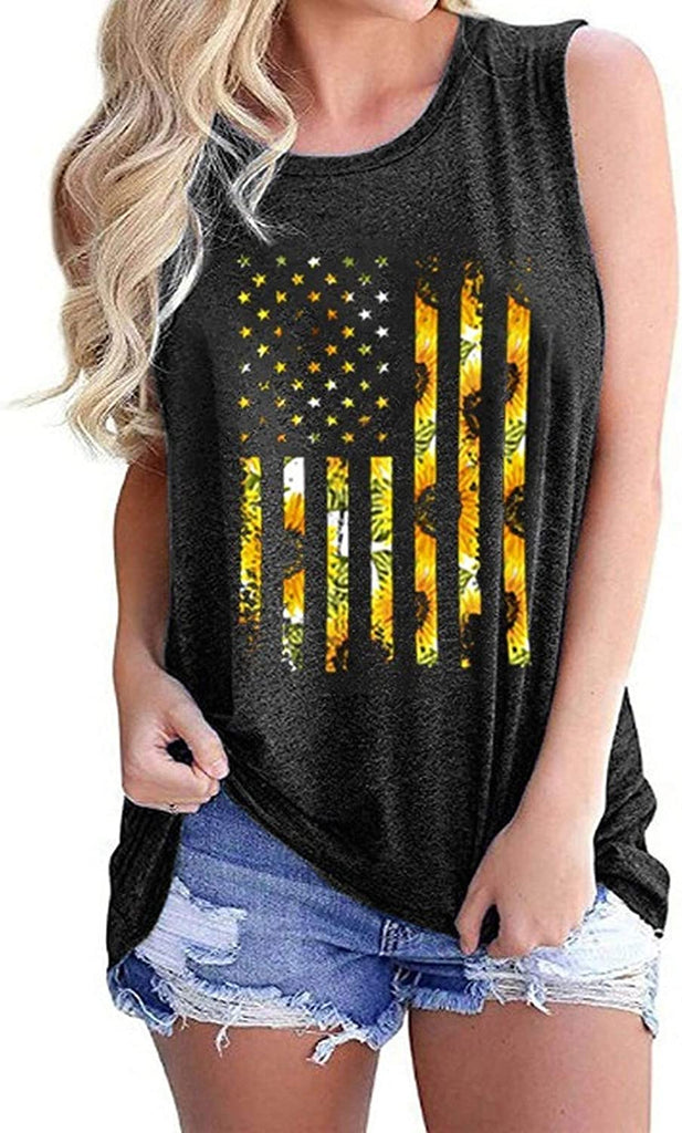 Women Sunflower American Flag Shirt Sunflower Graphic Tank Top Shirt