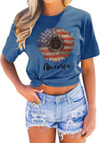 Women Sunflower American Flag T-Shirt Sunflower Graphic Shirt