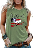 Blessed Heart Sleeveless Shirt Women American Flag Print Tank Top