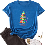 Women Merry Christmas Happy New Year T-Shirt Christmas Tree Graphic Shirt