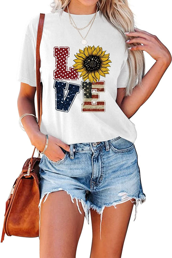 American Flag Love Shirt Women 4th of July Independence Day Tees Tops