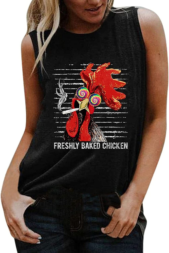 Women Freshly Baked Chicken Sleeve Tank Top Funny Chicken Shirt