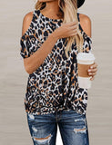 Women Leopard Print Cheetah Print Zebra Pattern Cold Shoulder T-Shirt Leopard Tunic Shirt