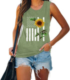 4th of July Flag Gift Tank Tops Women USA Flag Flower Shirt