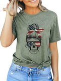 Women American Flag Skull T-Shirt Skull Mom Shirt
