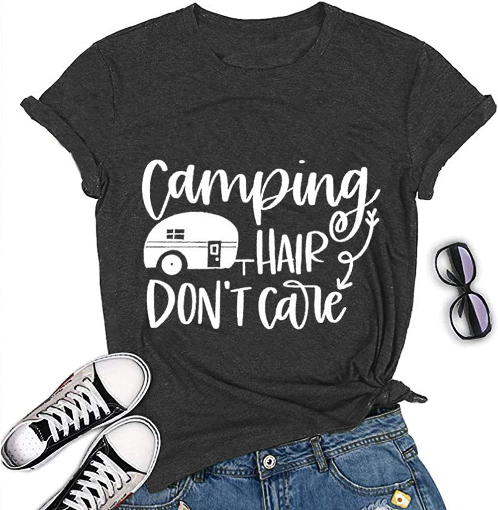 Women Camping Hair Don't Care T-Shirt Camping Shirt