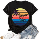 Women Summer Vibes Tee Shirt Women Summer Shirt Rainbow Graphic T-Shirt