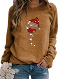 Women Long Sleeve Wine Sweatshirt Wine Glasses with Santa Hat for Christmas Sweatshirt