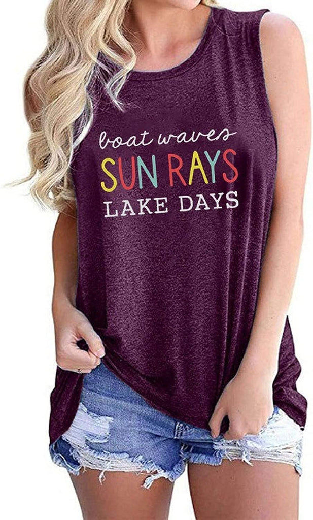 Women Boat Waves Sun Rays Lake Days Fashion Tank Tops