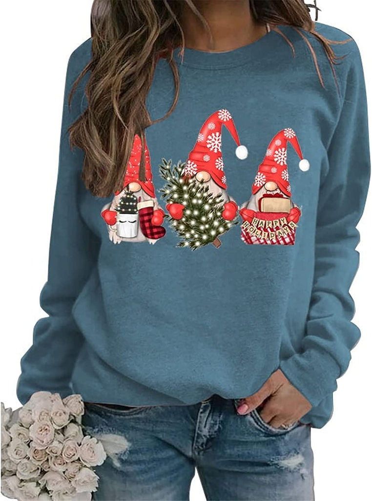 Women Christmas Gnomes Sweatshirt Long Sleeve Christmas Tree Shirt