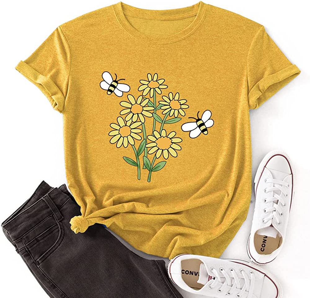 Women Happy Daisy Bees Cute Shirt Bee Kind Flower Tshirt