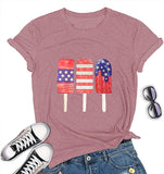 Women American Flag Ice Cream Popsicle T-Shirt Patriotic Shirt