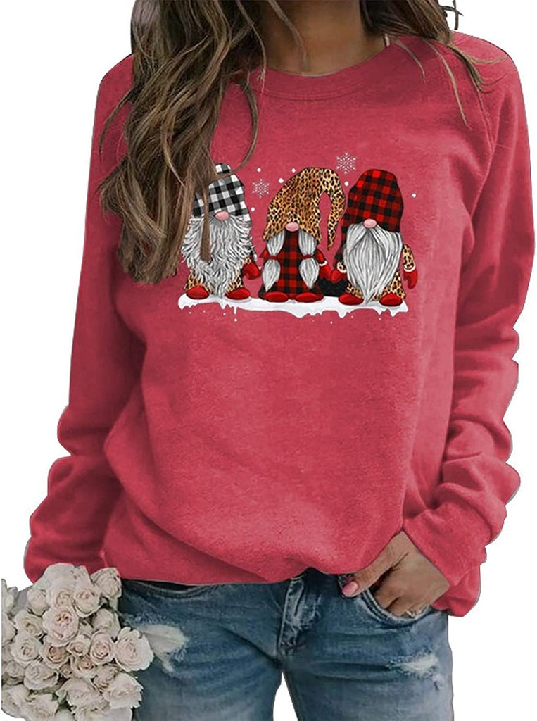 Women Long Sleeve Buffalo Plaid & Leopard Santa Sweatshirt Christmas Santa Sweatshirt